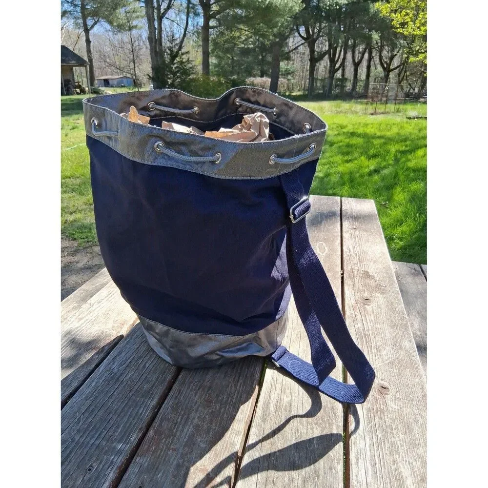 Tommy Hilfiger Travel Barrel Bag Tote Backpack XL Blue & Silver Vintage